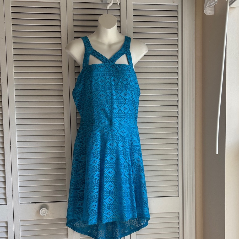 Y2K Material Girl Blue Danube Lace Halter Dress sz L